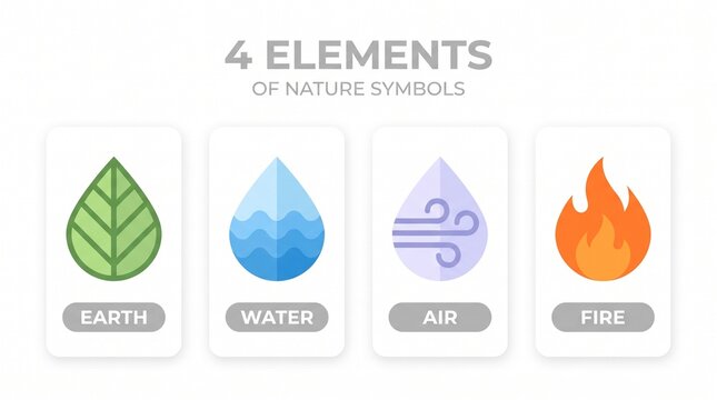 Four nature elements symbols set earth water air fire