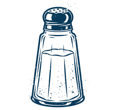 Glass salt shaker with lid on transparent background