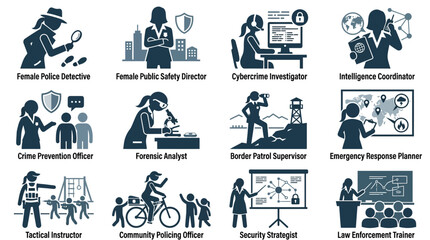 Diverse Law Enforcement & Security Professions Icons Set