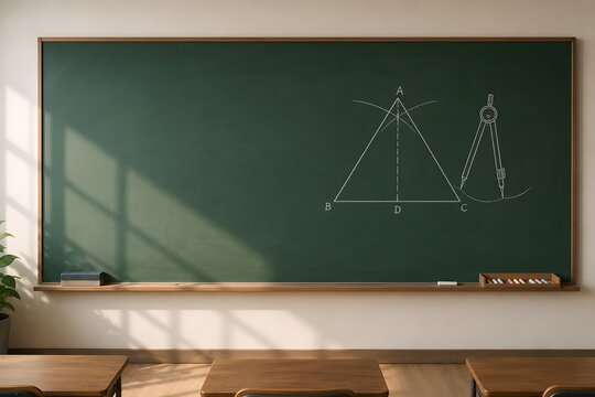 Geometry triangle drawing on a black classroom chalkboard