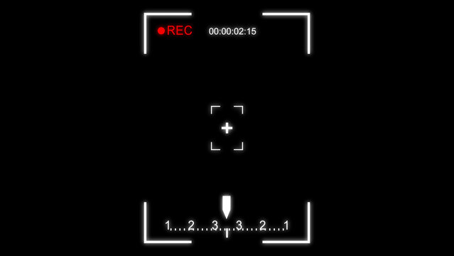 Camera recording interface with timer represents digital media screen. Camera recording interface for video production display layouts. Camera recording interface background for info.