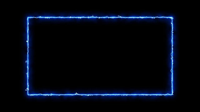 Glowing blue neon electric frame overlay with dynamic energy sparks and lightning effect border
