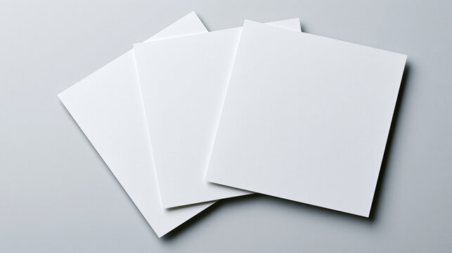 Three blank square brochures layered on gray with soft shadows. Ideal for brand mockup or stationery design.