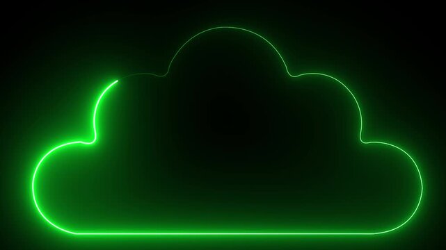 Glowing neon download cloud Arrow animation. Cloud space and technology, data backup, file repository. Hi tech motion graphic 4k video 