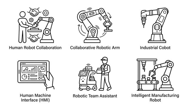 Industrial Automation and Collaborative Robot Icon Set