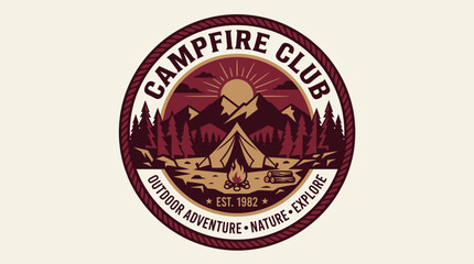 Naklejka premium Campfire Club Outdoor Adventure Nature Explore Emblem.