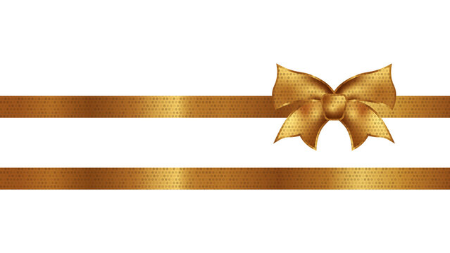 Decorative golden bow with ribbon isolated on transparent background. holiday decoration. for dark and light color background. realistic gold shiny nice effect ribbon illustration PNG 