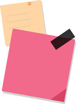 A pink sticky note attached with black tape over a light yellow paper background for office reminders and notes