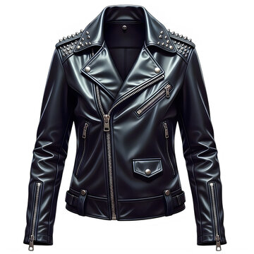 Sleek black leather motorcycle jacket with studded details