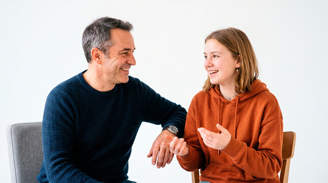 Father and daughter sharing a moment of conversation and laughter