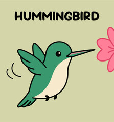 Hovering mid-air cartoon hummingbird illustration flaps its wings © Muhammad Asad