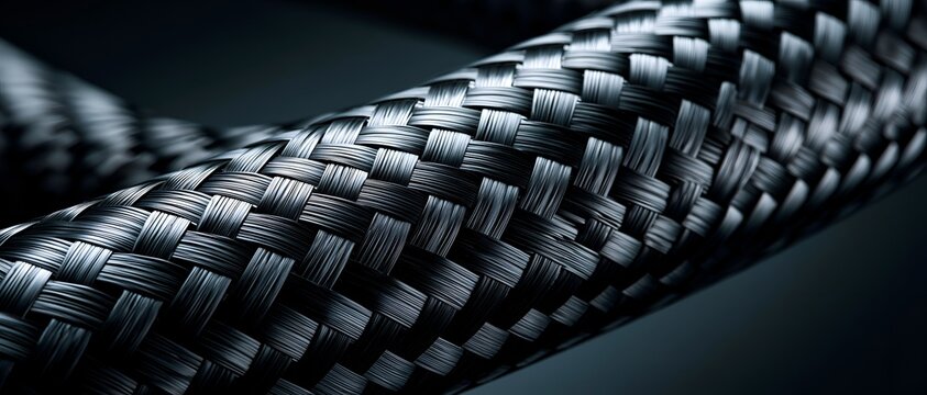 High-resolution close-up of a meticulously woven carbon fiber cable - s. 64k 8k widescreen, HDR