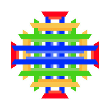 Abstract geometric composition featuring vibrant colorful intersecting bars and symmetrical shapes on a clean white background design element