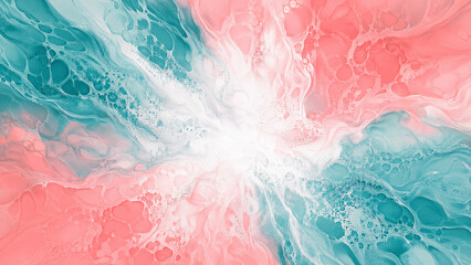 Abstract fluid art background with pink and teal flowing patterns