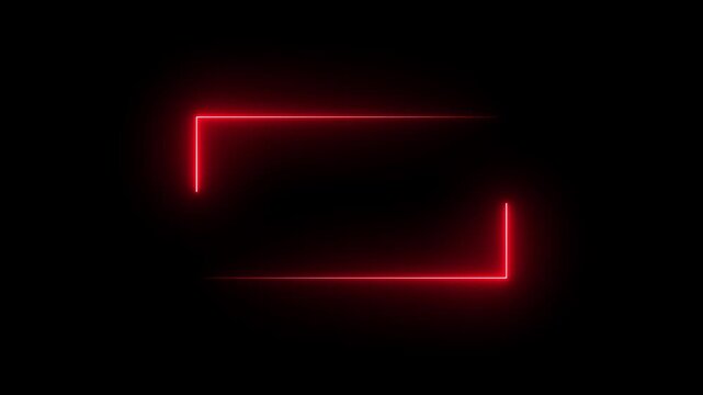 Red neon glowing rectangle frame border animation on black background