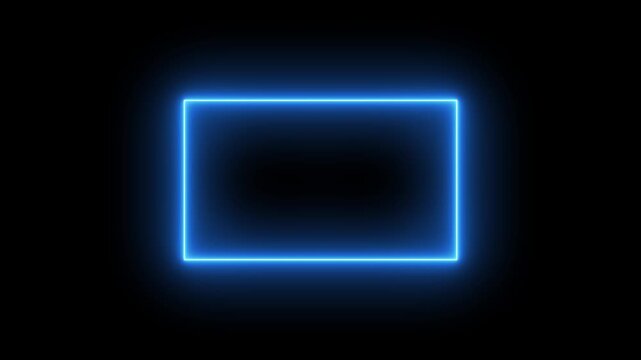 Glowing blue neon rectangular frame border animation on black background