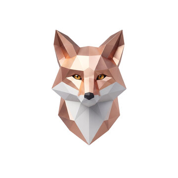 Geometric low poly red fox head portrait in metallic copper style