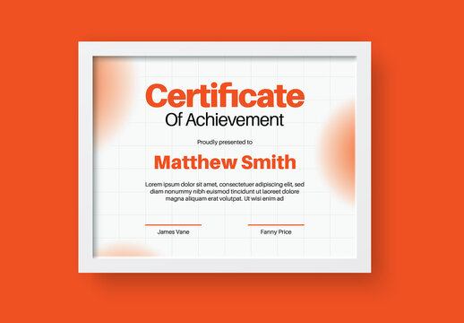 Orange White Minimalist Certificate of Achievement