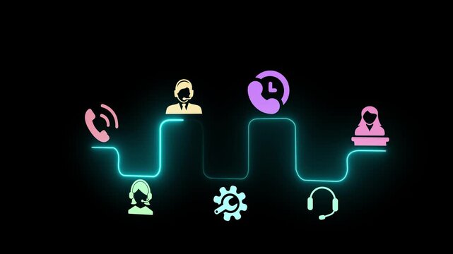 Customer service with AI, speed of service concept on the black background. Ensuring clients receive timely help and service from provider. Motion graphics of customer service idea. HD video