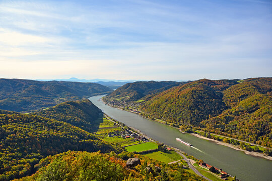 Danube River Aerial View in Wachau Valley Austria from Aggstein Castle
