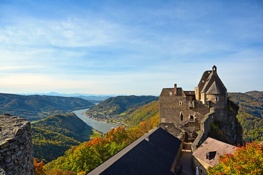 Aggstein Castle Ruin and Danube River View in Wachau Valley Austria