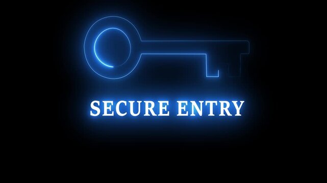 A glowing key symbol representing secure entry and modern technology, set against a digital backdrop for privacy and protection.4k video animation.