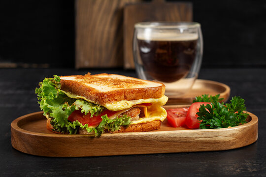 Healthy Protein Sandwich with Chicken Patty and Coffee
