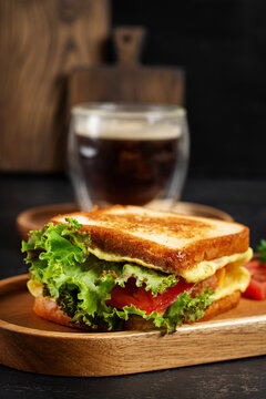 Homemade Chicken Burger Toast Sandwich and Coffee