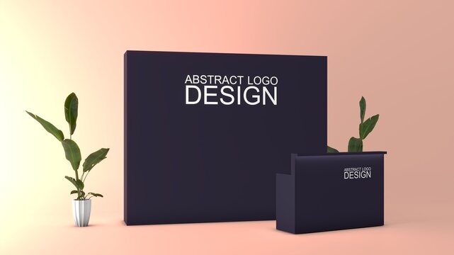 Trade show promo stand mockup. Modern trade show promotional stand with a clean kiosk design, perfect for exhibitions, retail promotions, corporate branding, product launches, and marketing events.