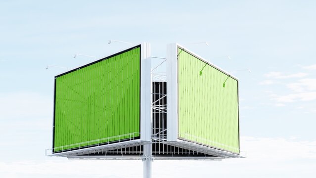 Modern large billboard featuring a green chroma key screen, ideal for advertising mockups, outdoor marketing, digital signage, commercial branding, and promotional presentations.