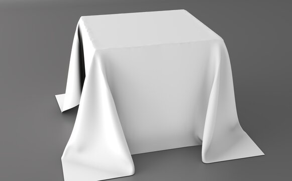 Realistic rectangular table covered with a blank white tablecloth isolated on a white background, ideal for event planning, hospitality, banquets, conferences, product presentations, and mockup design