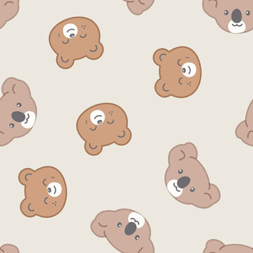 seamless pattern with teddy bears face illustrations vector isolated cream background 