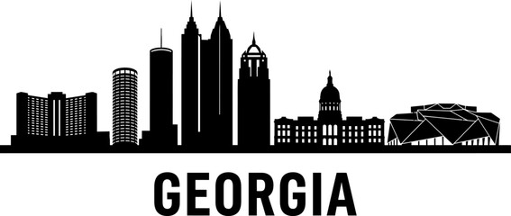 Obraz premium A minimalist black silhouette of the atlanta georgia skyline featuring iconic city buildings and skyscrapers on white
