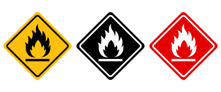 Diamond Flammable Warning Sign Set Fire Hazard Symbol And Safety Label Template For Chemical Packaging