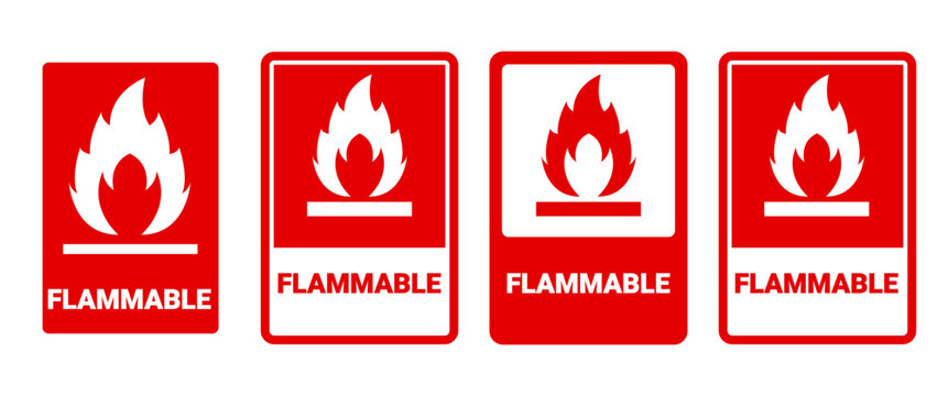 Flammable Warning Sign Set Red Fire Hazard Label Template For Industrial Safety Packaging Chemical Shipping And Laboratory