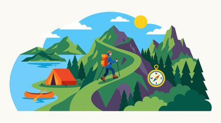 Obraz premium Adventurer Hiking Scenic Mountain Trail with Camping Gear