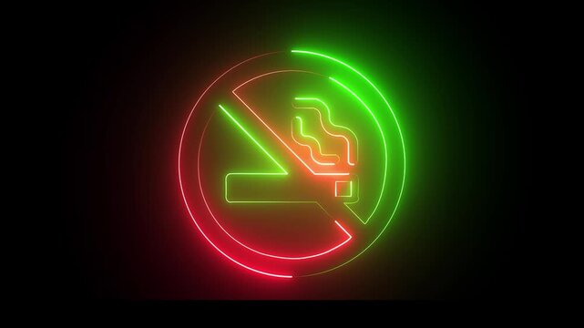 No smoking simple icon animation of neon sign, Smoking attention sign logotype animation. neon no smoking sign representing smoking ban and prohibition. cigarette no smoking neon animation video.