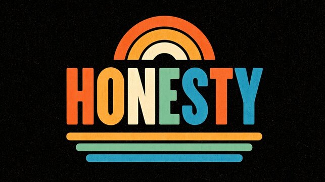 Retro vintage typography graphic with sunset arcs. Symbolic design representing truth, integrity, and honesty for.