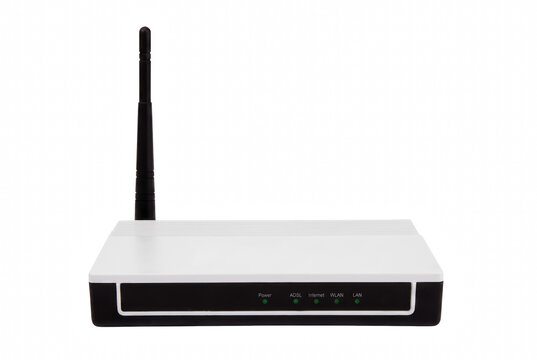 White Wireless Modem Router with Single Antenna and Green Indicator Status Lights