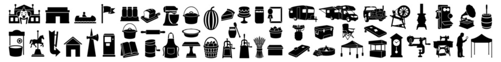 America State Fair Vector Silhouette Bundle - US County Fair Carnival Midway Icon Pack - American Agricultural Exhibition Rodeo Food Template Collection © Green Graphics