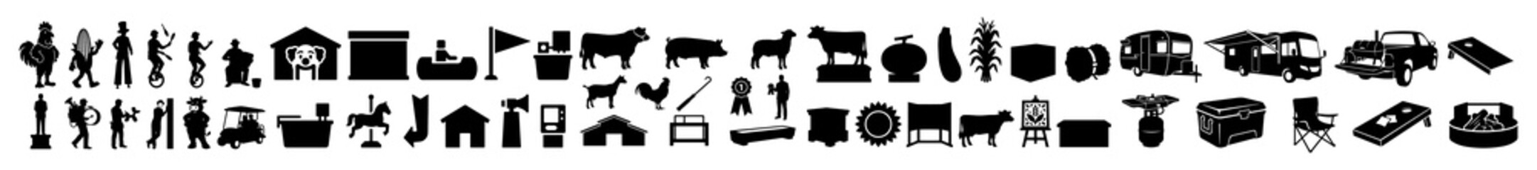 America State Fair Vector Silhouette Bundle - US County Fair Carnival Midway Icon Pack - American Agricultural Exhibition Rodeo Food Template Collection © Green Graphics