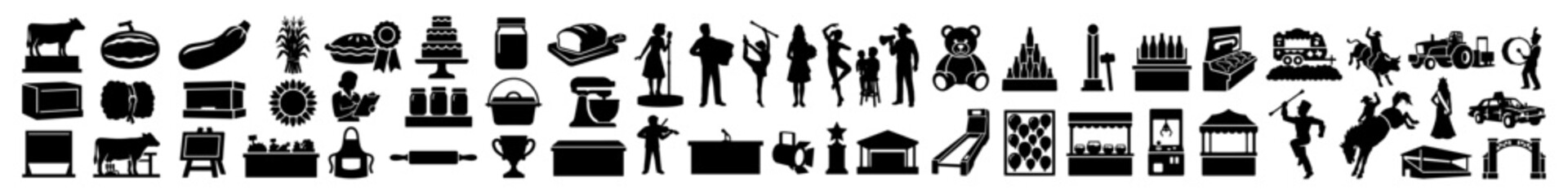 America State Fair Vector Silhouette Bundle - US County Fair Carnival Midway Icon Pack - American Agricultural Exhibition Rodeo Food Template Collection © Green Graphics