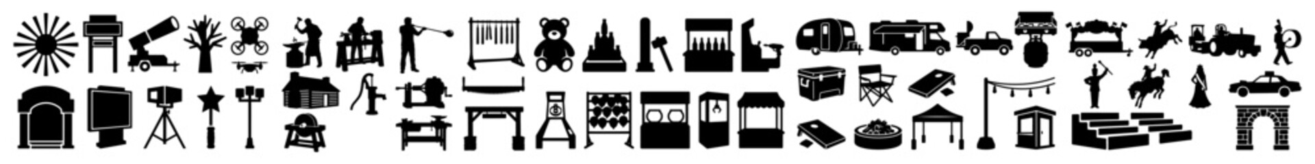 America State Fair Vector Silhouette Bundle - US County Fair Carnival Midway Icon Pack - American Agricultural Exhibition Rodeo Food Template Collection © Green Graphics