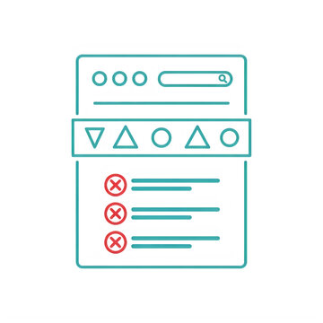 Web page layout icon with geometric shapes and list items isolated on transparent background, illustration