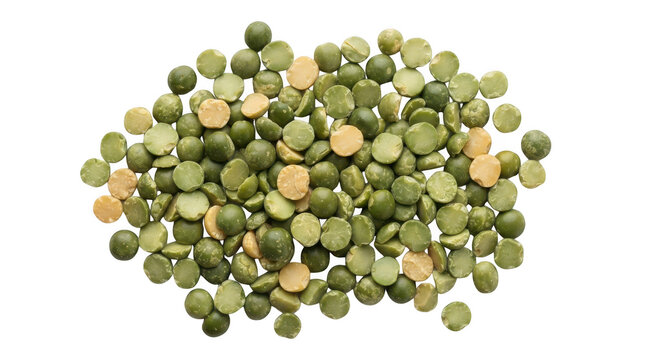Top view of dried green split peas isolated on transparent background