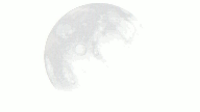 Abstract rotation of a pixelated planet or moon with a vintage halftone effect. Ideal for sci-fi intros, digital interfaces, or modern data visualizations.