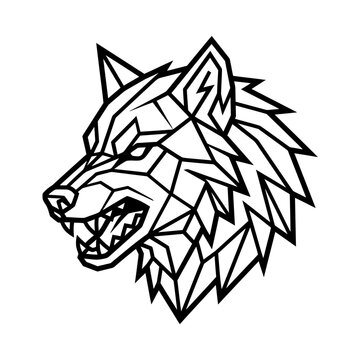 Snarling geometric wolf head line art vector illustration