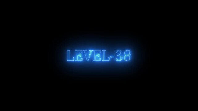 Glowing Neon LEVEL 38 ,Text Animation on Black Background, Game Progress Level Indicator Motion Graphics 4K