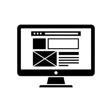 Computer screen showing a website wireframe layout icon isolated on transparent background, illustration