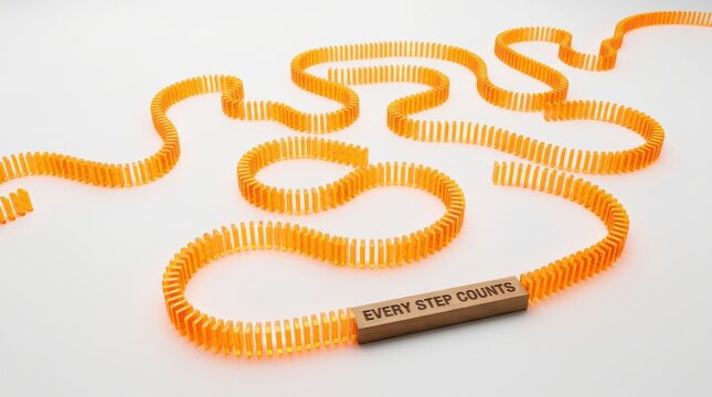 Orange domino chain with motivational inscription on white background